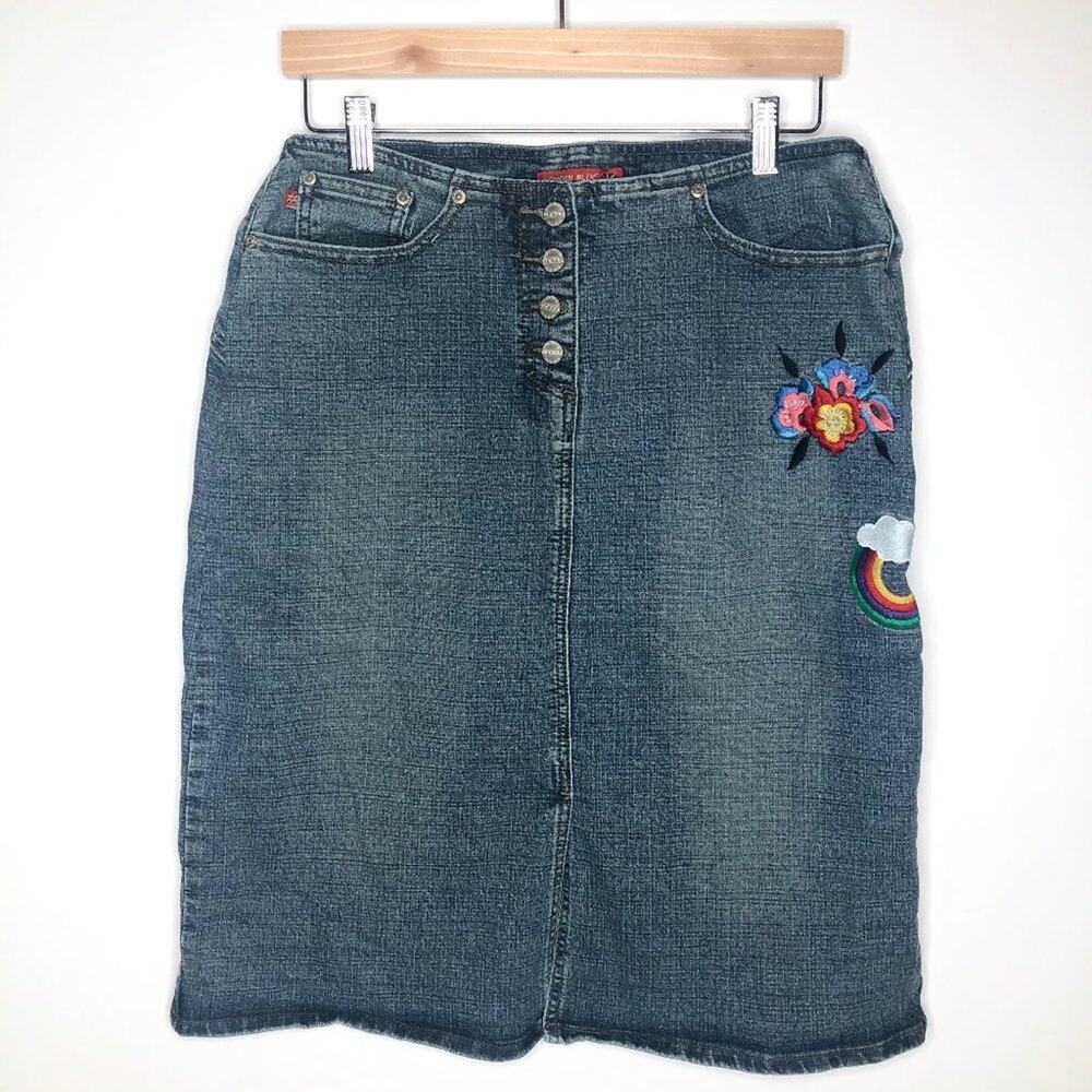 Vintage London Blue Vigoss Embroidered Jean Skirt